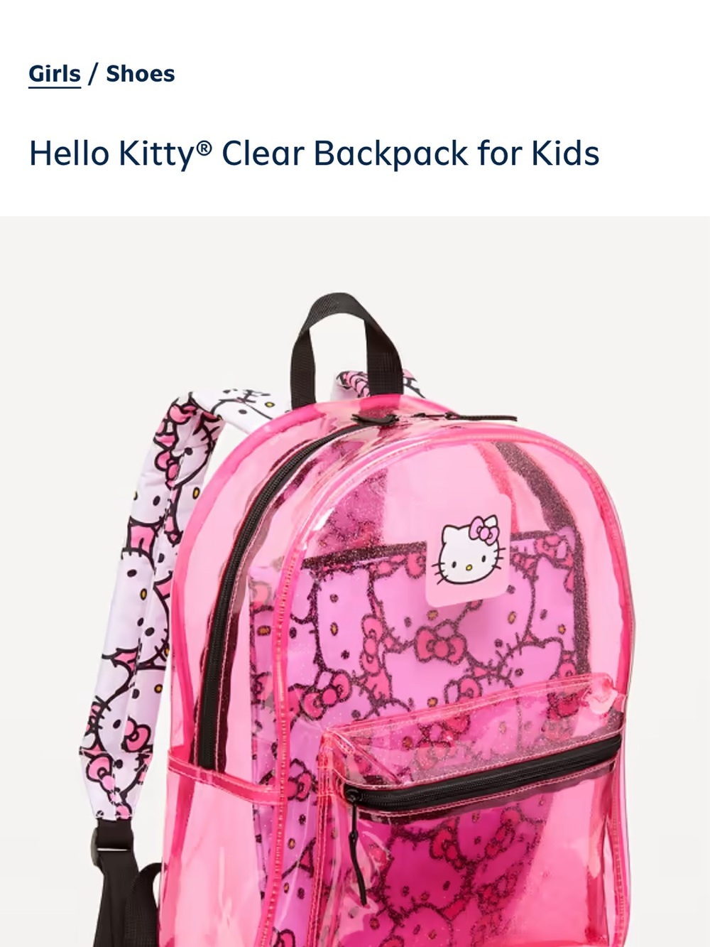 Hello Kitty Hot Pink Clear Kids Backpack with Patterned Straps